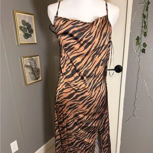 Tiger Print Maxi slip Dress with slit